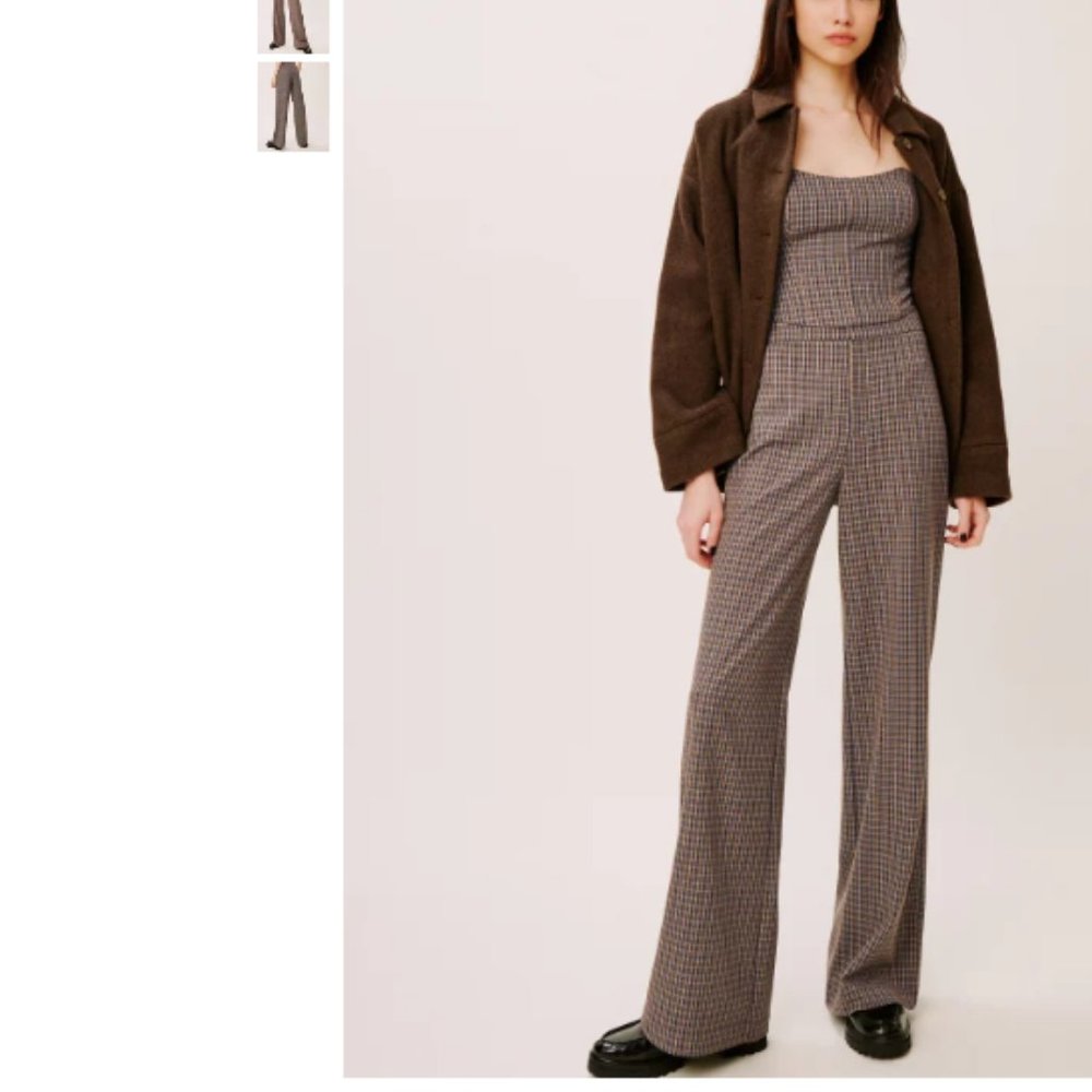 BNWT Reformation Faye Pants in Brown/ Navy Plaid Size 0